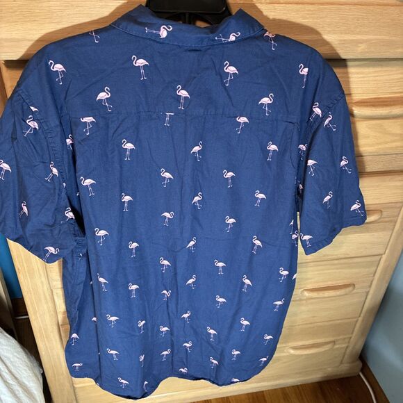 Hurley Button Up Shirt Men's XXL Short Sleeve Button Up Blue Pink Flamingos - Picture 5 of 5